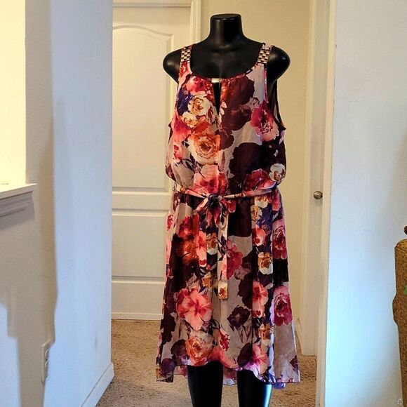 MIIE GABRIELLE MULTI-COLOR FLORAL PRINT DESIGN ROUNDNECK LINE SLEEVELESS DRESS - Picture 12 of 16